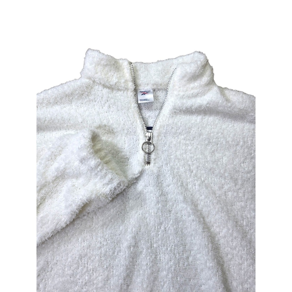 Reebok Cozy Cover Up Pullover Quarter Zip Fuzzy Sweatshirt White‎ Small
